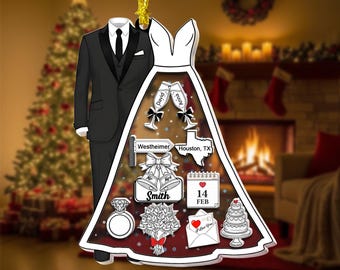 Personalized Wedding Ornament, First Christmas Married Keepsake