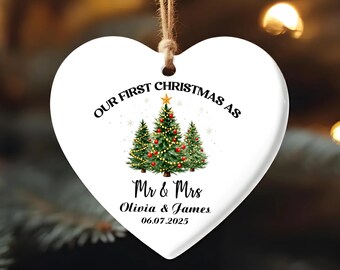 Personalized Mr & Mrs Ceramic Ornament, First Christmas Keepsake
