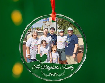 Personalized Photo Ornament, Beveled Glass, Custom Family Name