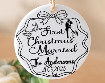 Personalized First Christmas Married Ornament, Newlywed Keepsake