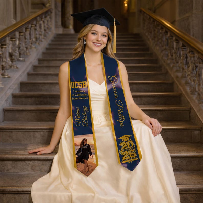 Ucsb Graduation Cap Personalized Grad Stole With Name Major Class of 2026 and Custom Photo ...