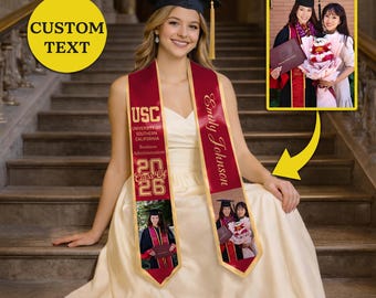 Personalized Photo Graduation Stole Class of 2026 Custom Name Graduation Sash Unique Senior Gift