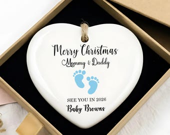 Custom Ceramic Baby Announcement Ornament, Pregnancy Reveal Gift