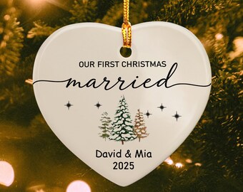 Personalized Our First Christmas Married Ornament – Ceramic Keepsake