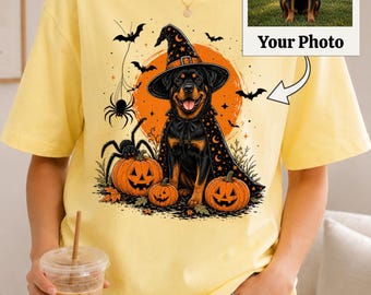 Rottweiler Halloween PNG, Cute Witch Dog With Pumpkin Design, Spooky Fall Puppy Clipart, Halloween Dog Graphic, Digital Download