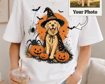 Golden Retriever Halloween PNG, Cute Witch Dog With Pumpkin Design, Spooky Fall Puppy Clipart, Halloween Dog Graphic, Digital Download