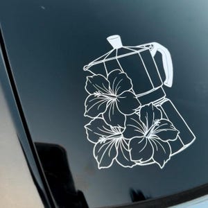 Greca Cafe-espressoapparaat en Flor De Maga Puerto Ricaanse vinyloverdrukplaatjesticker