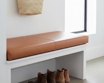 Custom Genuine Leather Bench Cushion Cover, Window Seat Pad, Banquette Seating