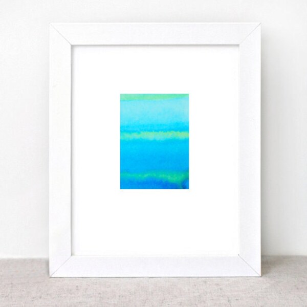 Watercolor Painting - original abstract fine art - blue green - ombre colorblock