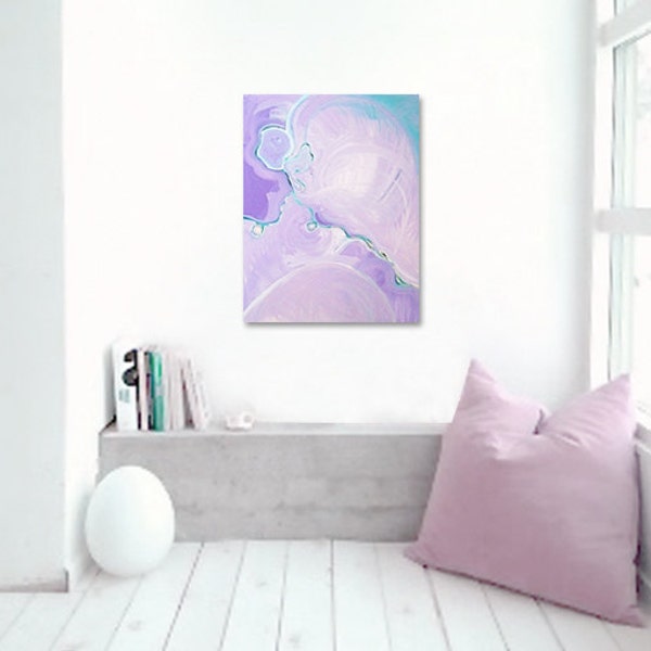 Abstract Acrylic Painting - white purple green - 18" x 24" - SALE - modern art