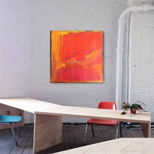 SALE - Abstract Acrylic Painting Original Fine Art 20"x20" by Linnea Heide - red drip drips painting - phoenix - fire - modern