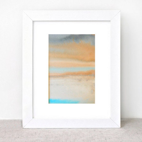 original abstract watercolor painting - gallery fine art - modern contemporary interior design - ooak home wall decor - turquoise brown