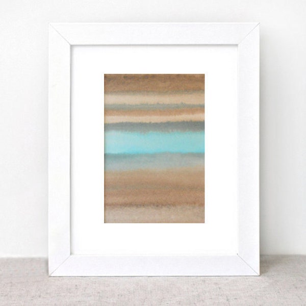 Watercolor Painting - original abstract fine art - brown gold turquoise blue - ombre colorblock