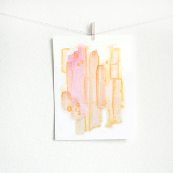 Watercolor Painting - original abstract fine art - orange yellow pink - geometric - ombre - modern