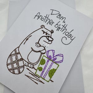 Carte de voeux d'anniversaire brodée/Carte d'anniversaire amusante/Broderie humoristique/Carte cousue/Cadeau fait main/Merde