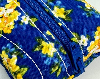 Blue Yellow Flowers Zippered Tissue Holder/Toiletry Bag/Travel Tissue Holder/Tissue Case/Tissue Pouch/Pocket Size Tissue Case/Tampon Pouch