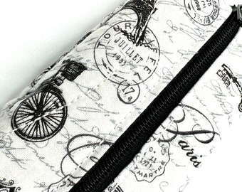 Paris Bicycle Zippered Tissue Holder/Toiletry Bag/Travel Tissue Holder/Tissue Case/Tissue Pouch/Pocket Size Tissue Case/Tampon Pouch/Gift