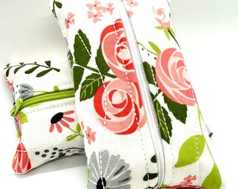 Teatime Rose Zippered Tissue Holder/Toiletry Bag/Travel Tissue Holder/Tissue Case/Tissue Pouch/Pocket Size Tissue Case/Tampon Pouch/Stocking