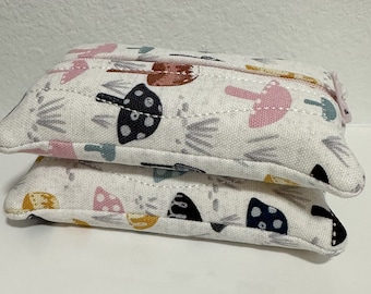 Mushrooms Pouch/Zipper Tissue Case/Toiletry Bag/Travel Tissue Case/Tampon Holder/Tissue Pouch/Pocket Size Tissue Case/Handmade Gift