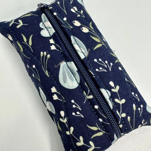 Navy Blue Butterfly Tissue Case/Zippered Tissue Case/Toiletry Bag/Travel Tissue Case/Tampon Case/Tissue Pouch/Pocket Size Tissue Holder/Gift