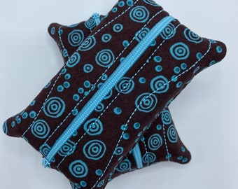 Blue Brown Swirls Pouch/Zippered Tissue Holder/Toiletry Bag/Travel Tissue Holder/Tampon Holder/Tissue Case/Pocket Size Tissue Case/Handmade