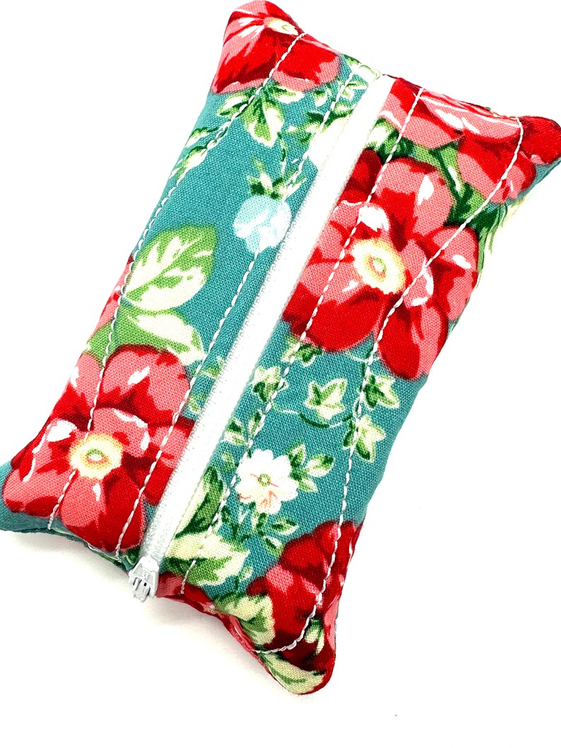 Teal Flowers Zippered Tissue Holder/Toiletry Bag/Travel Tissue Holder/Tissue Case/Tissue Pouch/Pocket Size Tissue Case/Tampon Pouch/Stocking image 5