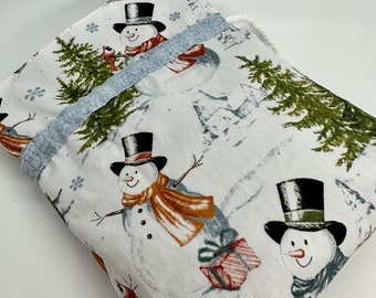 Snowmen Christmas Drawstring Bag/Holiday Gift Giving/Handmade Bag/Gift Bag/Craft Bag/Fabric Bag/Fabric Sac/Drawstring Sack/ Christmas Gift