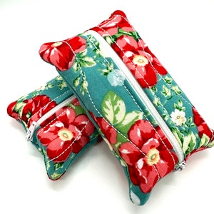 Teal Flowers Zippered Tissue Holder/Toiletry Bag/Travel Tissue Holder/Tissue Case/Tissue Pouch/Pocket Size Tissue Case/Tampon Pouch/Stocking image 4