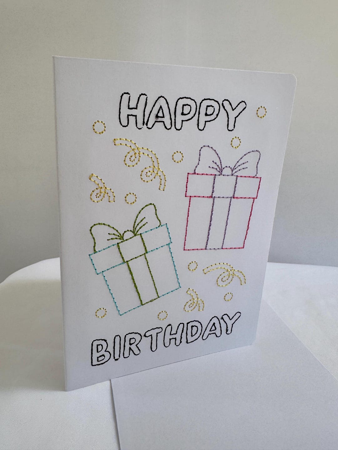 Handmade Embroidered Birthday Card: Unique Stitched Greeting Card - Etsy