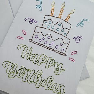Carte d'anniversaire faite main/motif brodé/carte de voeux cousue/cadeau unique/carte pour occasion spéciale/carte d'anniversaire gâteau d'anniversaire