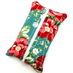 Teal Flowers Zippered Tissue Holder/Toiletry Bag/Travel Tissue Holder/Tissue Case/Tissue Pouch/Pocket Size Tissue Case/Tampon Pouch/Stocking image 3