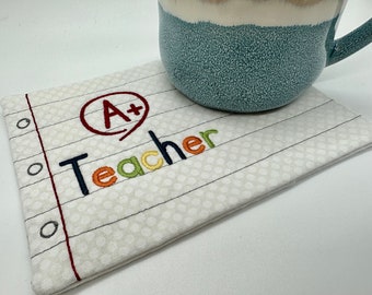 Teacher Mug Rug/Back to School Gift For Teacher/Desk Set/Snack Mat/Special Teacher/Christmas Gift/Kindergarten Teacher Gift/Grade School