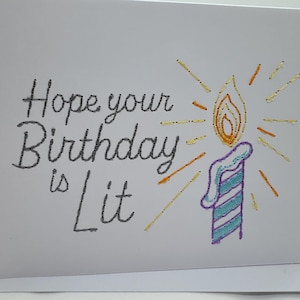 Handmade Birthday Card/Embroidered Design/Stitched Greeting Card/One of a kind Gift/Special Occasion Card/Birthday Lit Gift Card