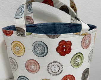 Buttons Project Bag/Travel Bag/Knitting Pouch/Crochet Supplies/Tote Bag/Quilting Supplies/Knitting Supplies/Market Tote/Gift for Her