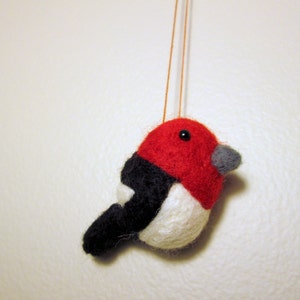 Woodpecker Ornament - Christmas Ornament - Needle Felted Red Headed Woodpecker