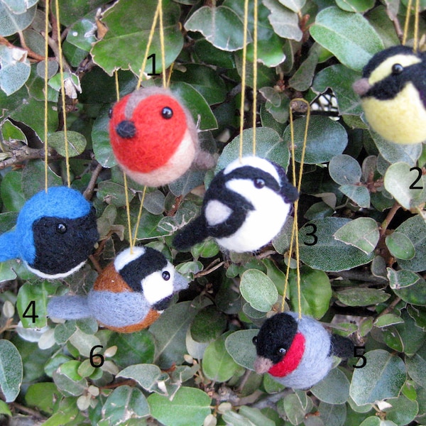 Felted Bird Ornaments, Choose 3, Wool Christmas Birds