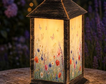 Wildflower Solar Lantern, Botanical Garden Outdoor Decor, Waterproof Patio Light, Butterfly Lantern Gift for Garden Lovers