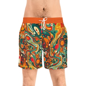 Mens Psychedelic Swim Shorts: 70s Surfer Style - Ted Bear