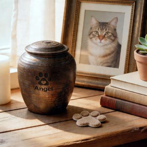 Custom Pet Urn, Vintage Pottery Keepsake, Engraved Name Dog Cat Ashes Jar, Tiny Fur Memorial Ceramic Vessel, Healing Grief Gift for Pet Loss
