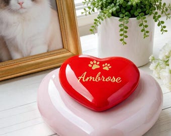 Mini Heart Pet Urn: Custom Engrave Ceramic Tiny Small Urn for Ashes with Comfort Kit, Dog Loss Healing Keepsake, Christmas Remembrance Gift