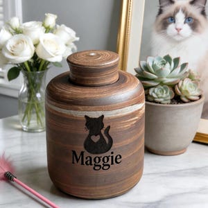 Large Custom Pet Urn Ceramic, Raw Clay Dog Ashes Jar, Cat Memorial Gift, Amber Drift Pottery Fur Storage, Engraved Name Rodent Keepsake Box