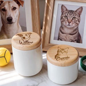 Minimalist Pet Memorial Jar, Tiny White Ceramic Pet Ashes Fur Keepsake Box, Custom  Engraved Urn with Portrait Name, Dog Cat Memorial Gift