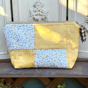 Handmade Patchwork Zipper Pouch, Ditsy Floral & Sunshine Cotton Cosmetic Bag