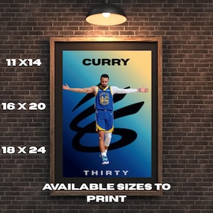 Póster de baloncesto imprimible con arte digital de Stephen Curry