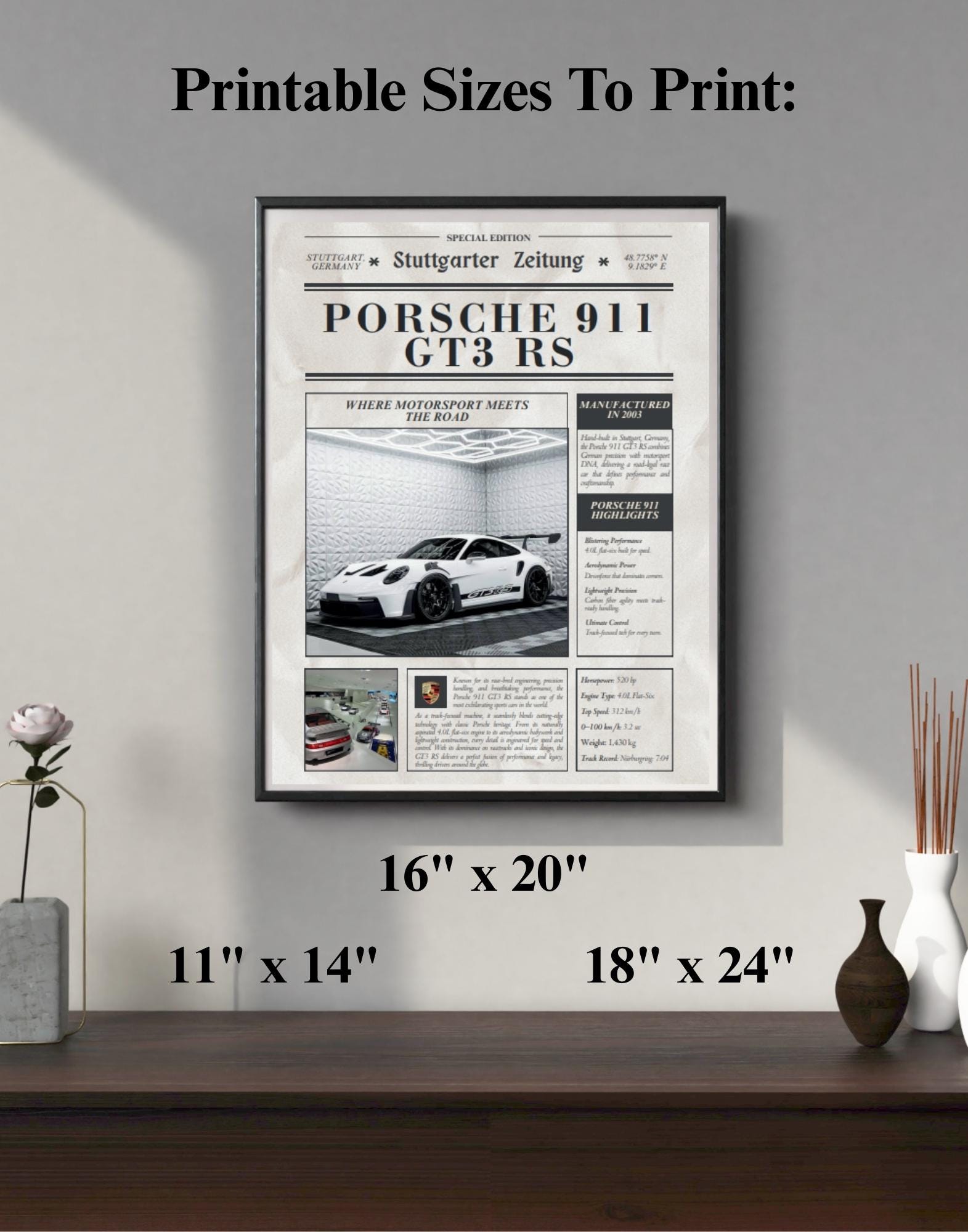 ポルシェ 911 GT3 RS ウォールアート | スーパーカープリント | 自動車 