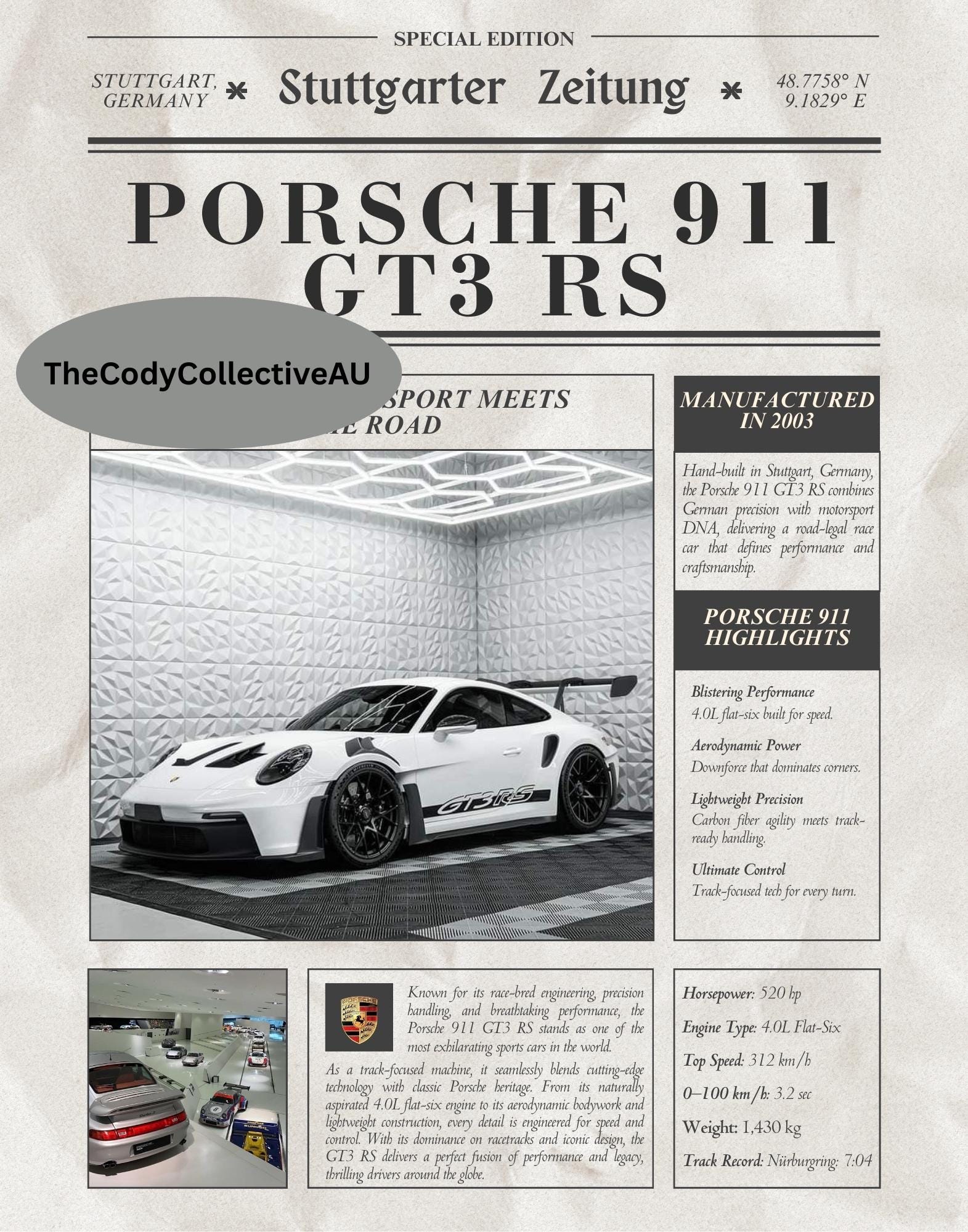 ポルシェ 911 GT3 RS ウォールアート | スーパーカープリント | 自動車 