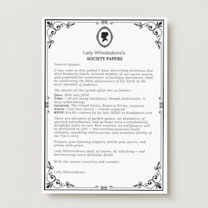 Mrs Whistledown Bridgerton Birthday Invitation