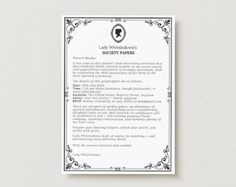 Invitación de cumpleaños de Bridgerton de la Sra. Whistledown