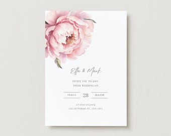 Blush roze pioen bruiloft uitnodiging