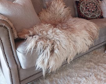 Felted fleece Hand made sheep friendly "sheepskin" rug throw Praline